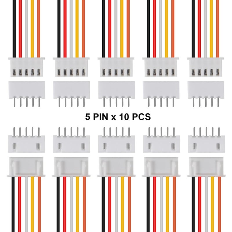 ACEIRMC 10Pairs JST-XH Connector Kit, XH 2.54mm 5 Pin Header Male and Female Connectors Plug Adapter with Flat Wire Cable 200mm 26AWG Compatible with JST XH (5P) - Image 2
